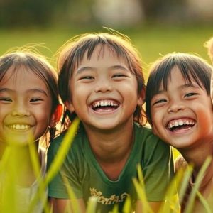 Download A group of children are smiling and laughing in a field for free